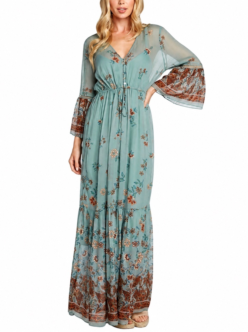 Anthropologie Willow & Clay Blue
Boho Floral Printed Chiffon Julia
Maxi Dress XS